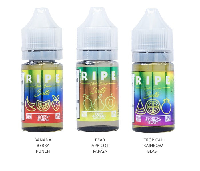 Vape 100 Ripe Salt Series E-Liquid 30mL (Salt Nic) | Group Photo Gold Series