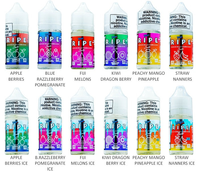 Vape 100 Ripe Salt Series E-Liquid 30mL (Salt Nic) | Group Photo