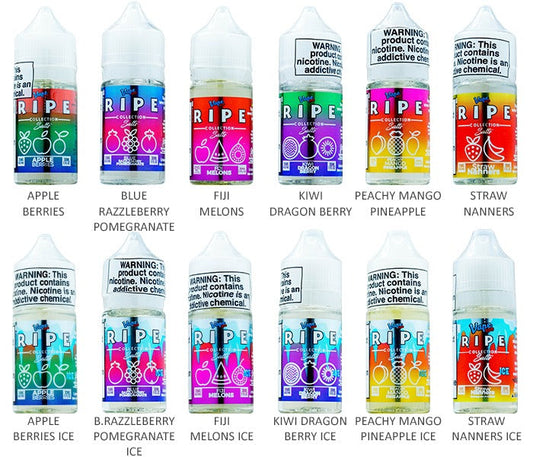 Vape 100 Ripe Salt Series E-Liquid 30mL (Salt Nic) | Group Photo