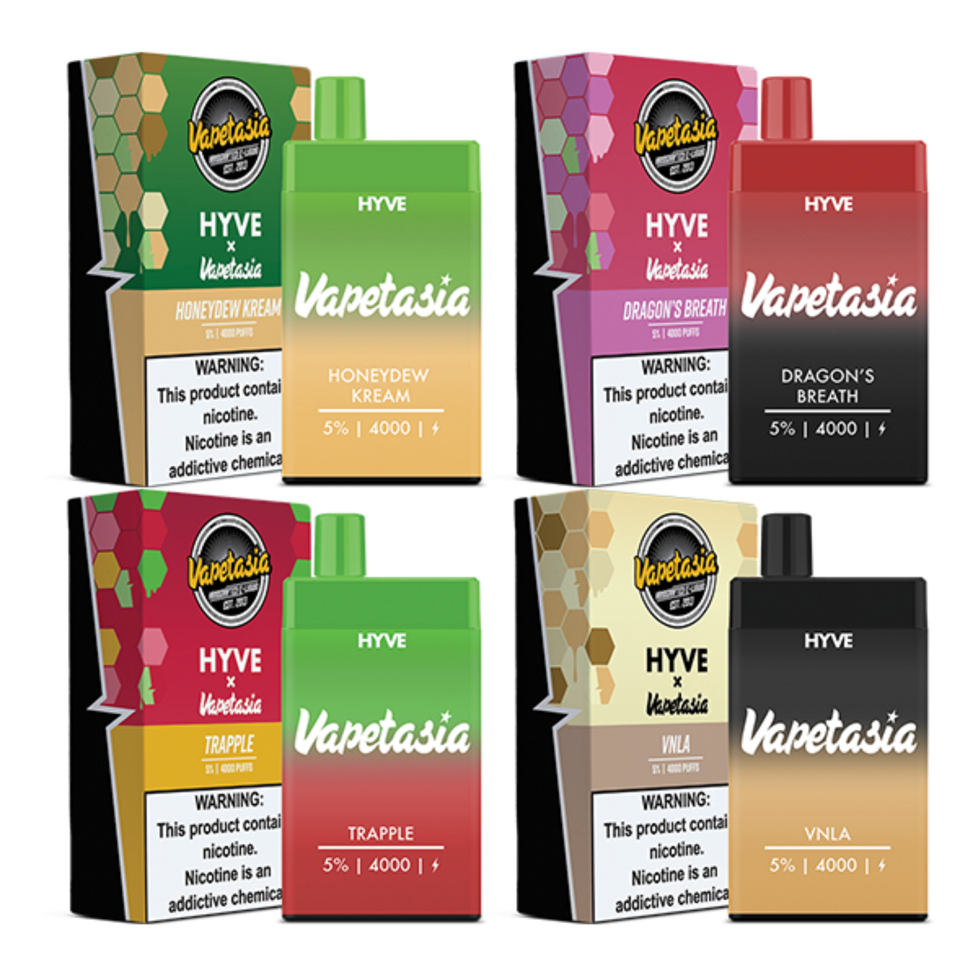 Vapetasia Hyve Mesh Disposable 4000 Puffs 10mL 50mg | MOQ 10 | Group Photo with Packaging