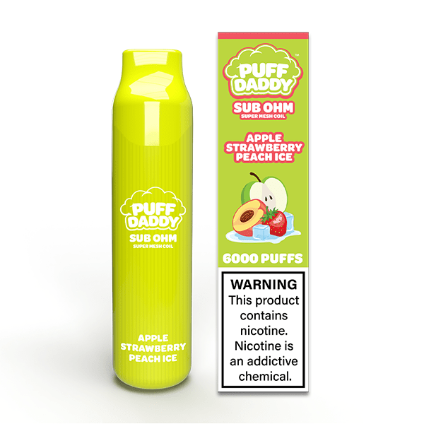 Puff Daddy Disposable 6000 Puffs 14mL 50mg | MOQ 10 | Apple Strawberry Peach Ice with Packaging