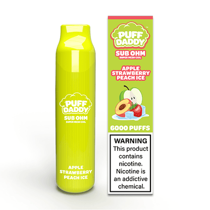 Puff Daddy Disposable 6000 Puffs 14mL 50mg | MOQ 10 | Apple Strawberry Peach Ice with Packaging