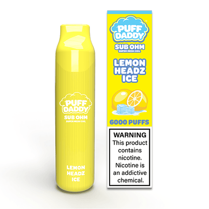 Puff Daddy Disposable 6000 Puffs 14mL 50mg | MOQ 10 | Lemon Headz Ice with Packaging
