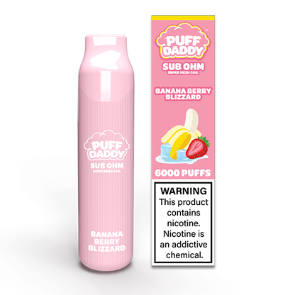 Puff Daddy Disposable 6000 Puffs 14mL 50mg | MOQ 10 | Banana Berry Blizzard  with Packaging