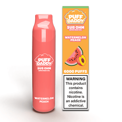 Puff Daddy Disposable 6000 Puffs 14mL 50mg | MOQ 10 | Watermelon Peach with Packaging