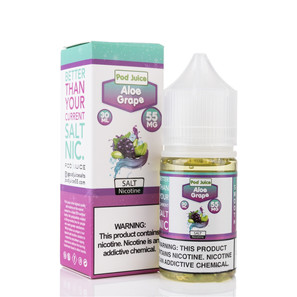 Pod Juice Salt Series E-Liquid | 30mL | 55mg | Aloe Grape with packaging