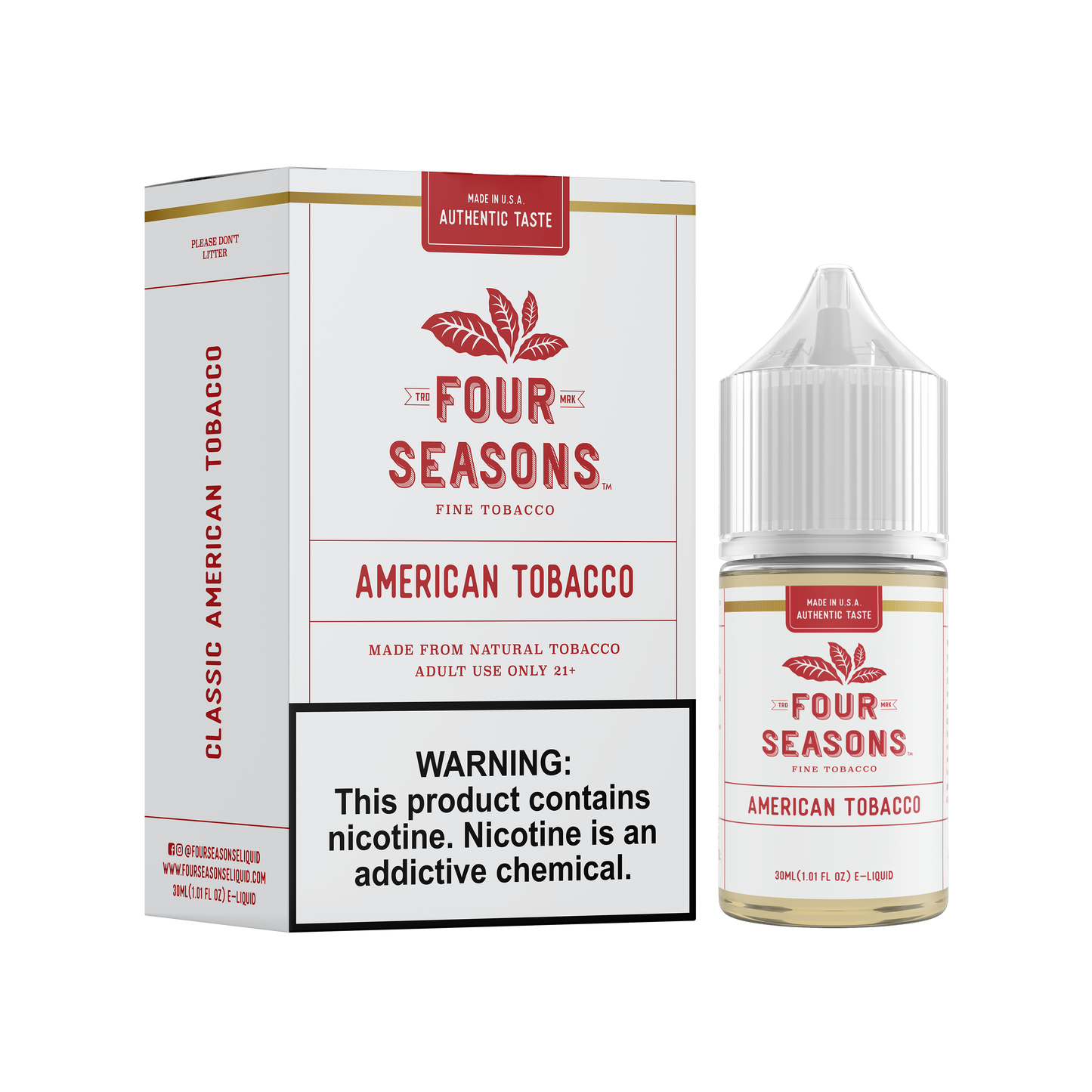 Four Seasons E-Liquid 30mL (Freebase) | American Tobacco with Packaging