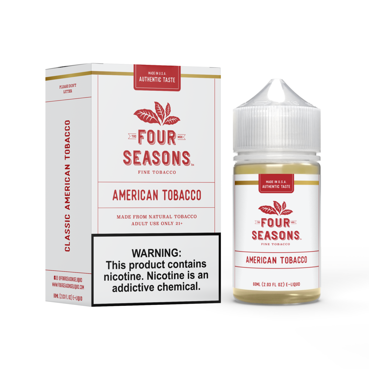 Four Seasons Series E-Liquid 60mL (Freebase) | American Tobacco with Packaging