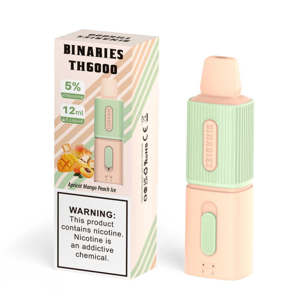 HorizonTech Binaries Cabin Disposable TH 6000 Puffs 12mL 50mg | MOQ 10 Appricot Mango Peach Ice with Packaging 