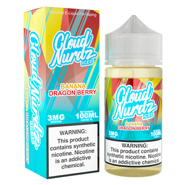 Cloud Nurdz Series E-Liquid 100mL (Freebase) | Banana Dragon berry Iced with packaging