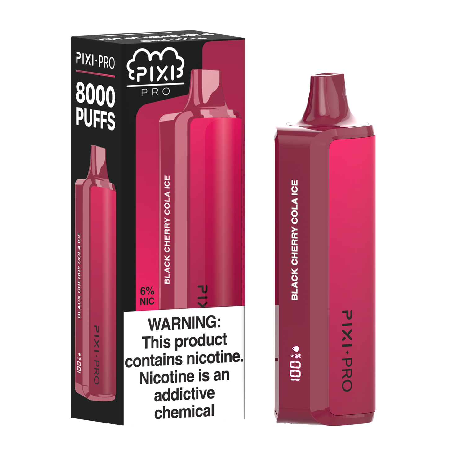 Pixi Pro Disposable | 8000 puffs | 14mL | 60Mg | MOQ 10pc | Black Cherry Cola Ice with packaging