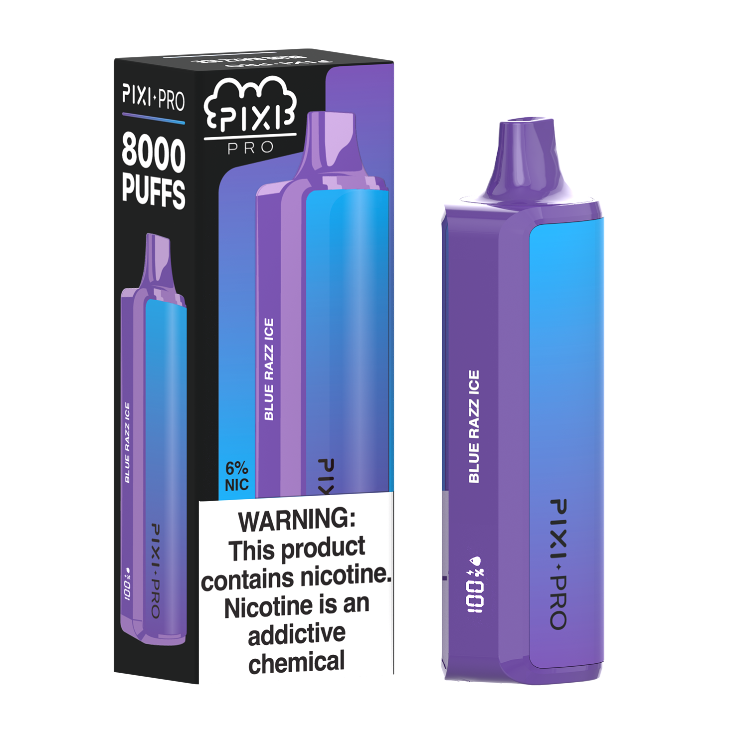 Pixi Pro Disposable | 8000 puffs | 14mL | 60Mg | MOQ 10pc | Blue Razz Ice  with packaging