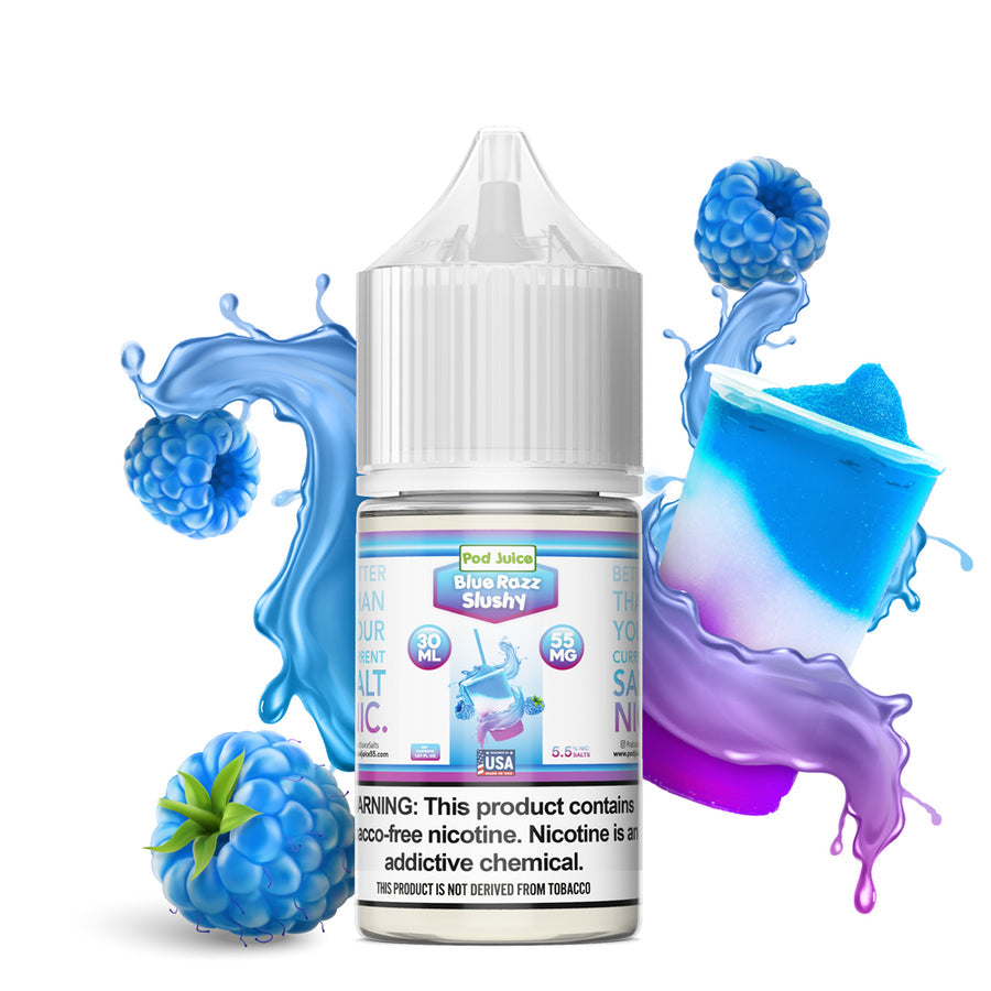 Pod Juice Salt Series E-Liquid | 30mL | 55mg | Blue Razz Slushy bottle