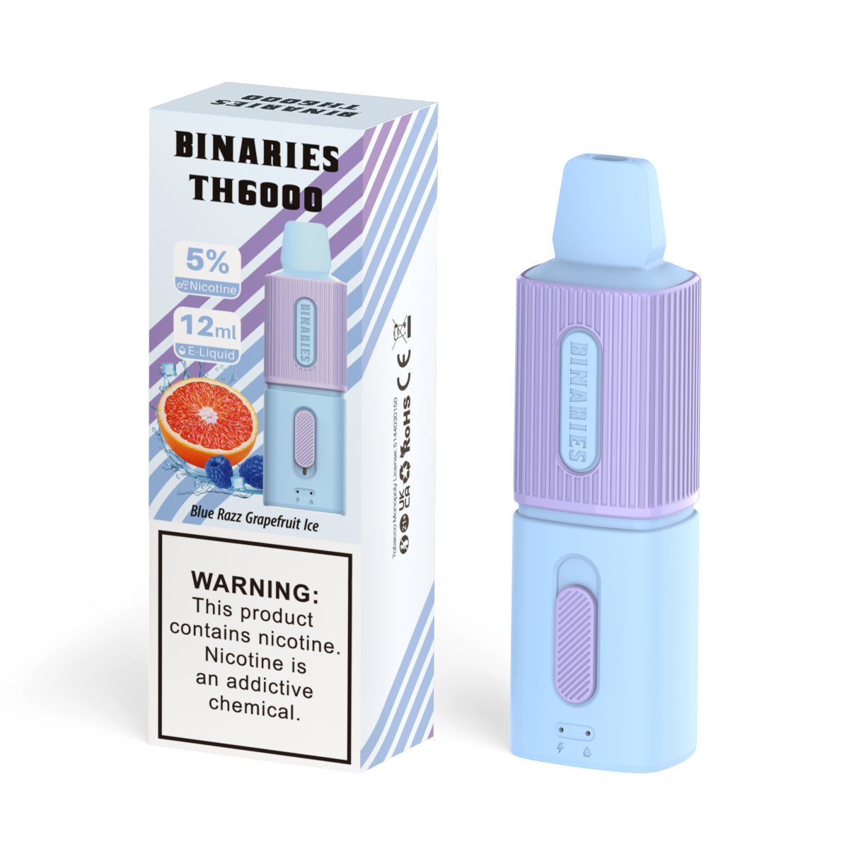 HorizonTech Binaries Cabin Disposable TH 6000 Puffs 12mL 50mg | MOQ 10 Blue Razz Grape Fruit Ice with Packaging 