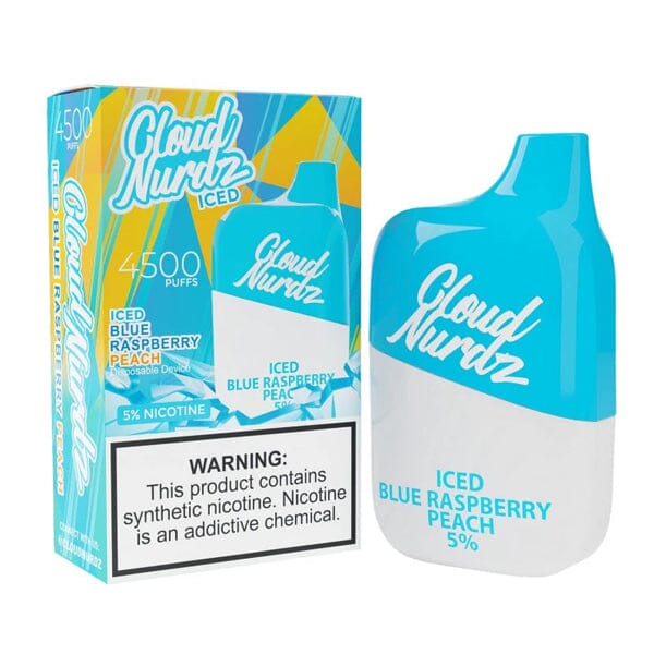 Cloud Nurdz 0% Disposable 4500 Puff 12mL 00mg | MOQ 10 - Iced Blue Raspberry Peach with Packaging
