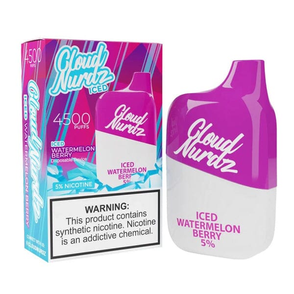 Cloud Nurdz 0% Disposable 4500 Puff 12mL 00mg | MOQ 10 - Iced Watermelon Berry with Packaging
