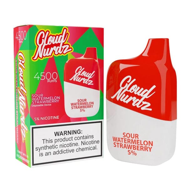Cloud Nurdz 0% Disposable 4500 Puff 12mL 00mg | MOQ 10 - Sour Watermelon Strawberry with Packaging