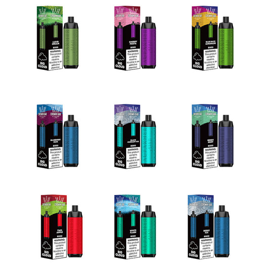 Crown Bar AF8000 Disposable | 8000 Puffs | 18mL | 50mg | MOQ 10 | Group Photo with Packaging 