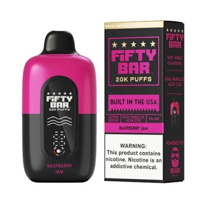 Fifty Bar V2 20K Disposable 20000 Puffs 16mL 50mg MOQ 5 | Raspberry Jam with Packaging