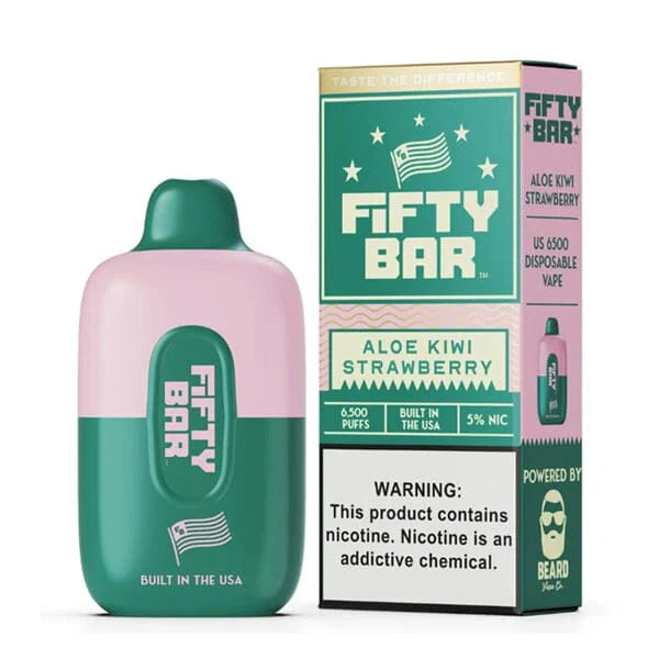 Fifty Bar Disposable 6500 Puffs 16mL 50mg MOQ 5 | Aloe Kiwi Strawberry with Packaging