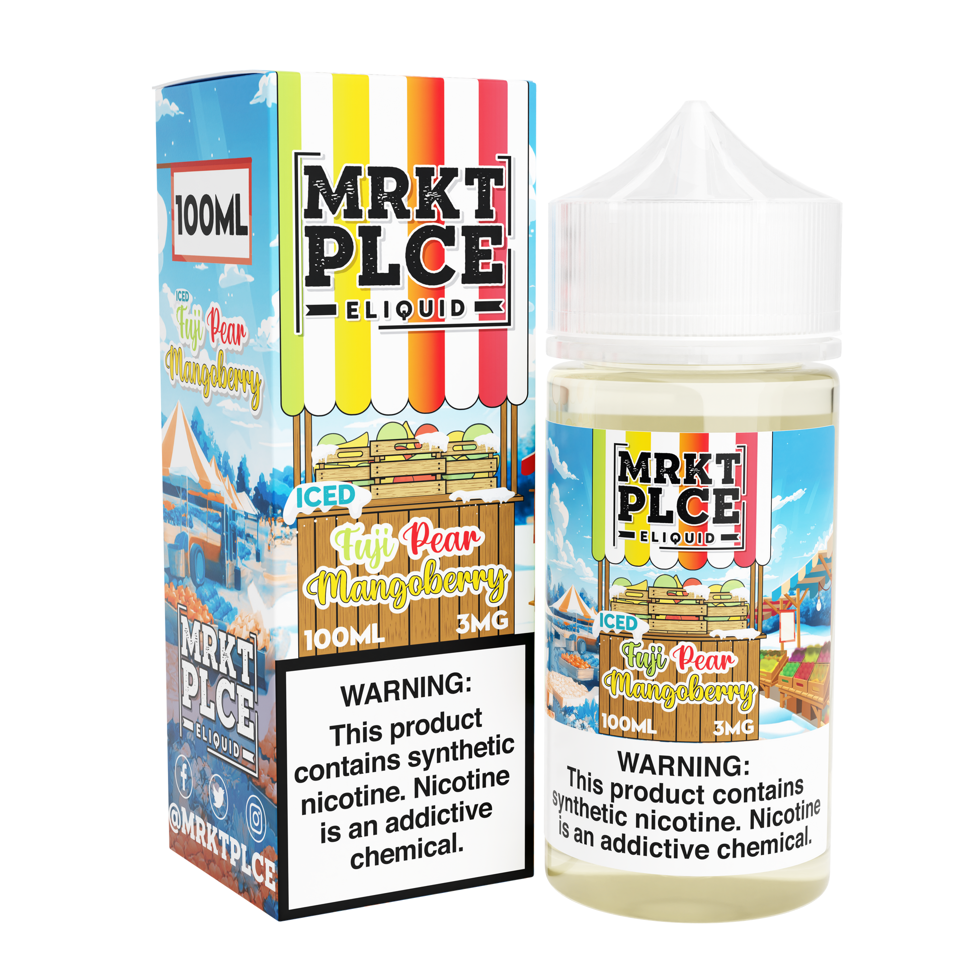 MRKT PLCE Series E-Liquid 100mL (Freebase) | Iced Fuji Pear Mangoberry  with packaging