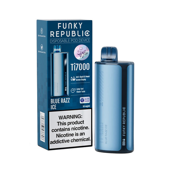 Funky Republic Ti7000 Disposable 7000 Puff 12.8mL 50mg | MOQ 5 | Blue Razz Ice with Packaging