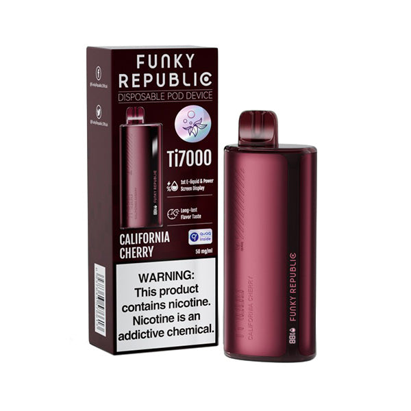 Funky Republic Ti7000 Disposable 7000 Puff 12.8mL 50mg | MOQ 5 | California Cherry with Packaging