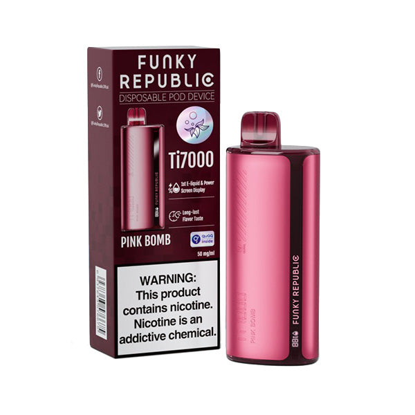 Funky Republic Ti7000 Disposable 7000 Puff 12.8mL 50mg | MOQ 5 | Pink Bomb with Packaging