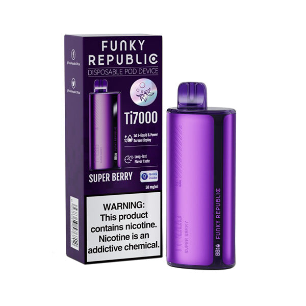 Funky Republic Ti7000 Disposable 7000 Puff 12.8mL 50mg | MOQ 5 | Super Berry with Packaging