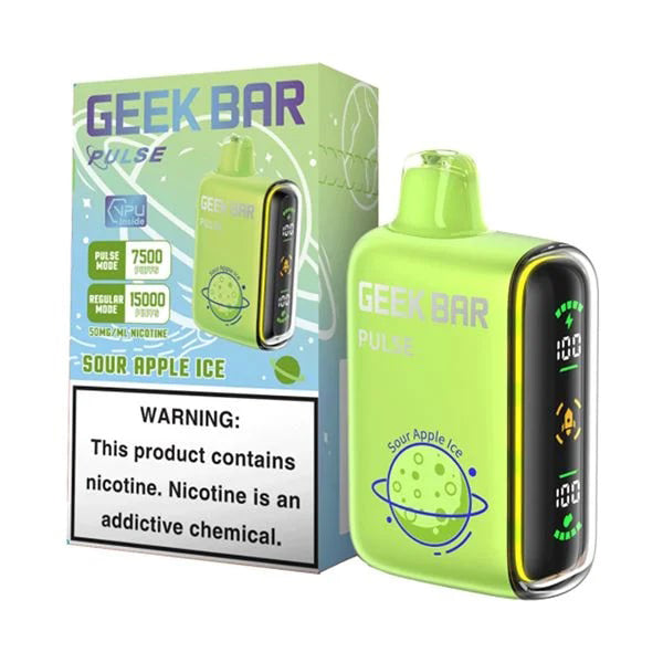 Geek Bar Pulse Disposable 15000 Puffs 16mL 50mg (10-Pack Version) | MOQ 10 Sour Apple Ice with Packaging