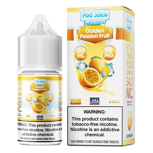 Pod Juice Salt TFN Series E-Liquid 30mL (Salt Nic) | Golden Passion Fruit Freeze 55mg with Packaging