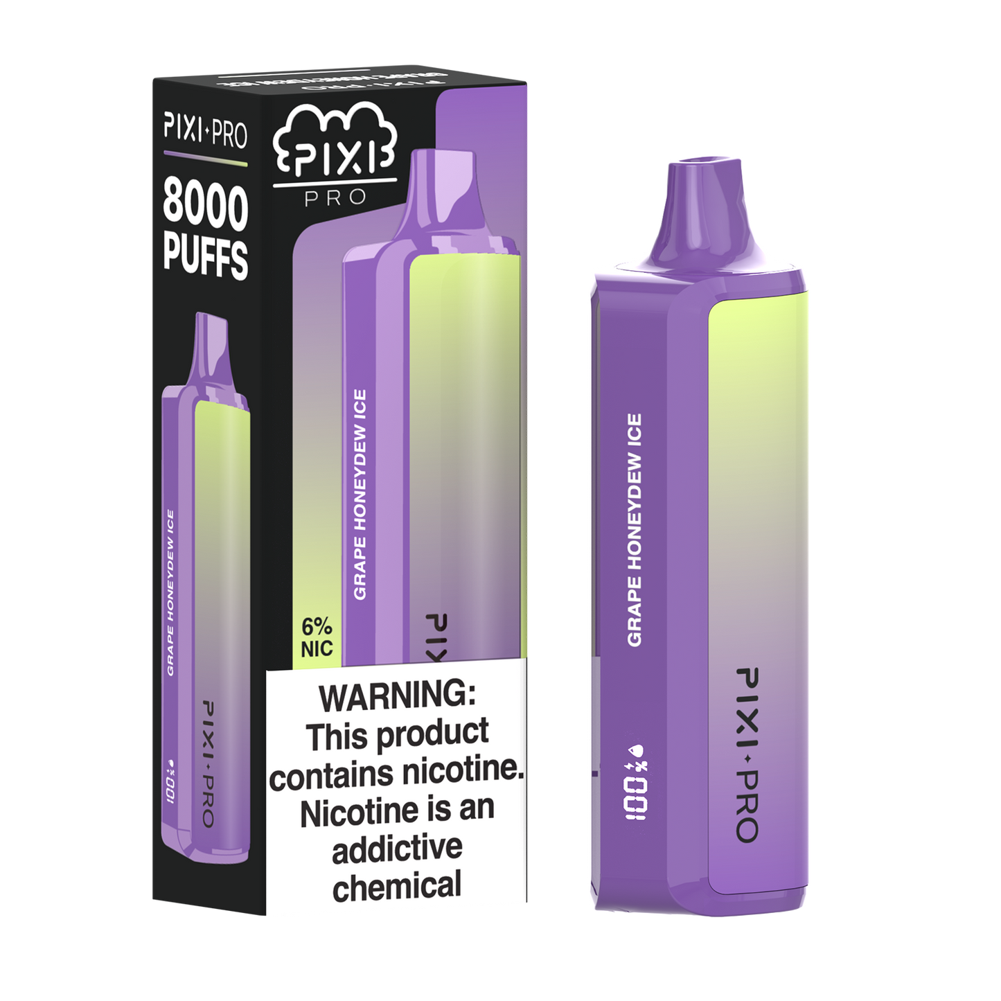 Grape Honeydew Ice Pixi Pro Disposable 8000 Puffs 14mL 60mg | MOQ 10pc