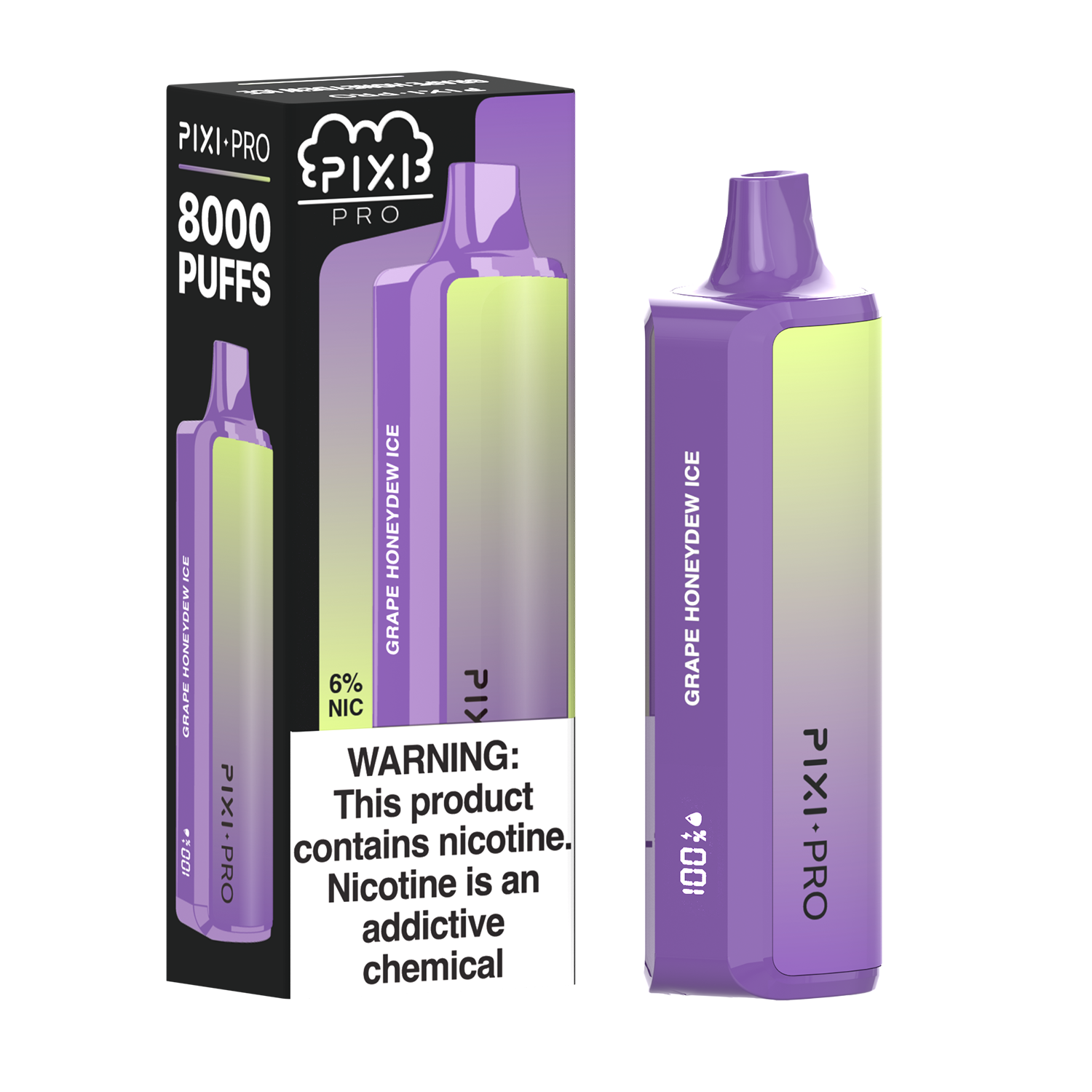 Pixi Pro Disposable | 8000 puffs | 14mL | 60Mg | MOQ 10pc | Grape Honeydew Ice with packaging