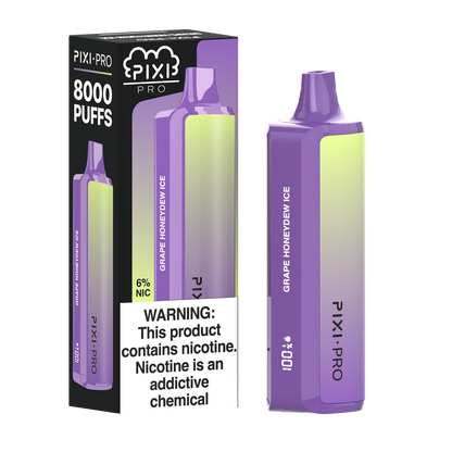 Pixi Pro Disposable | 8000 puffs | 14mL | 60Mg | MOQ 10pc | Grape Honeydew Ice with packaging