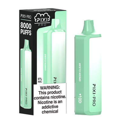 Pixi Pro Disposable | 8000 puffs | 14mL | 60Mg | MOQ 10pc | Green Clear with packaging