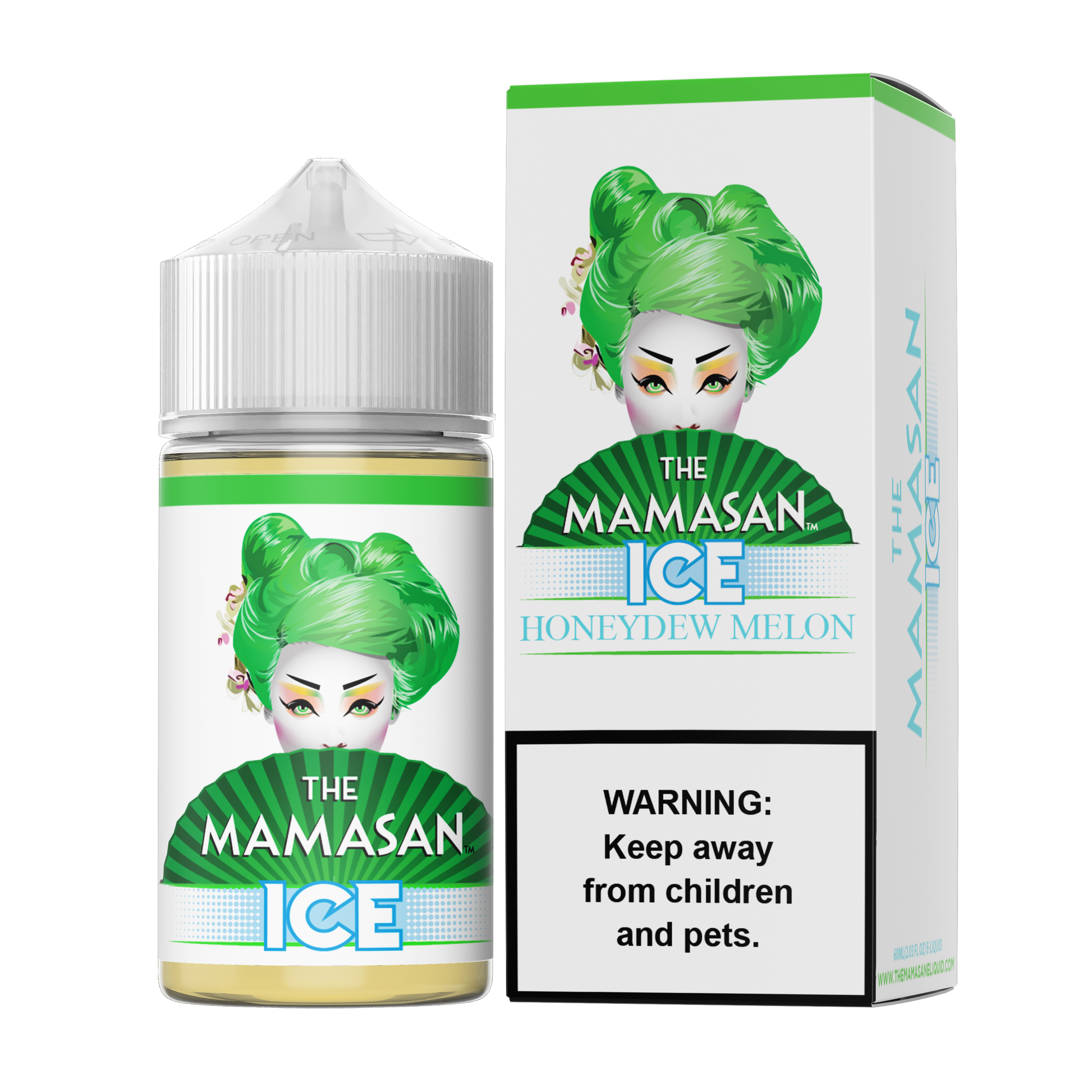 The Mamasan Series E-Liquid 60mL Honeydew Melon Ice with packaging
