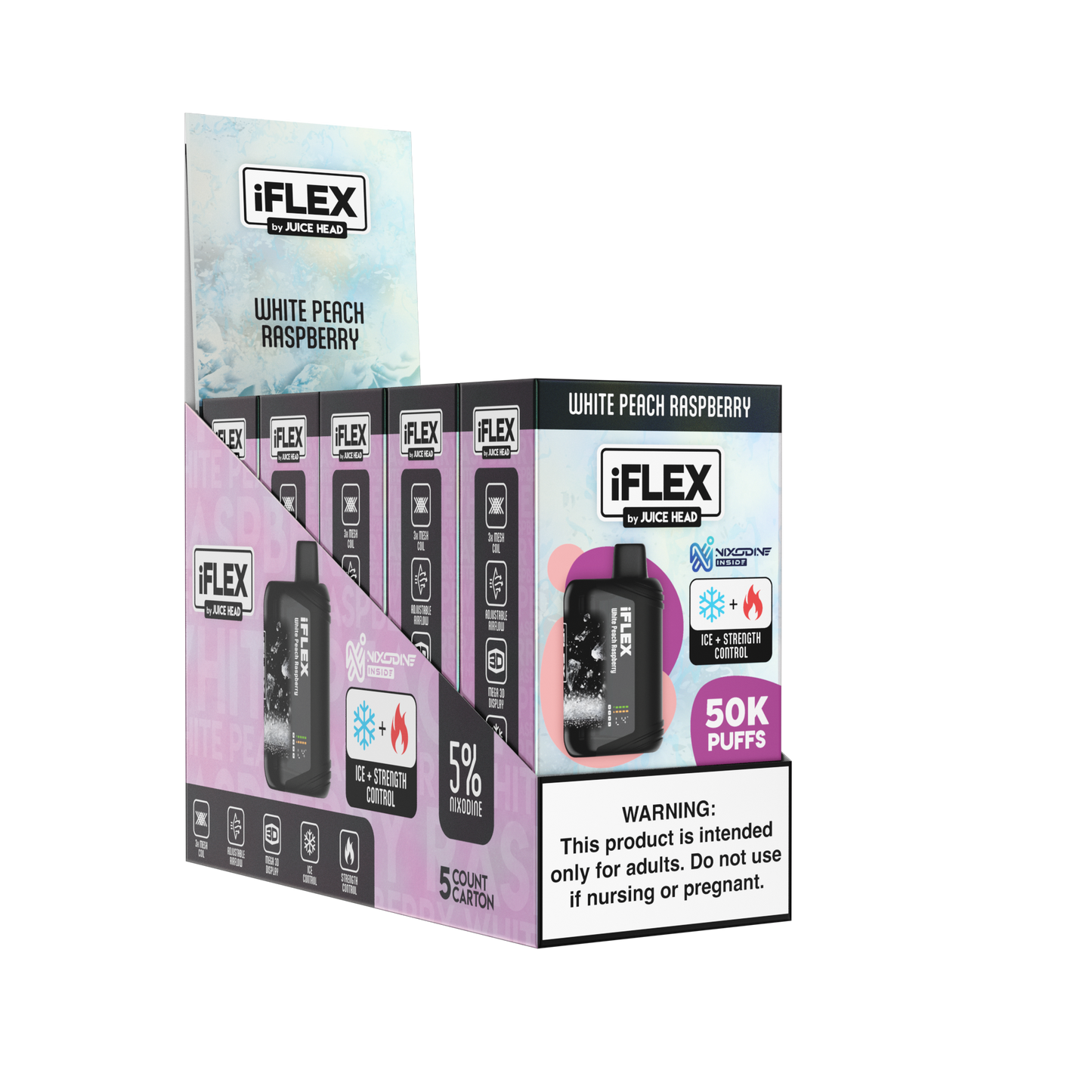 Juice Head iFlex Nixodine Disposable - White Peach Raspberry with packaging