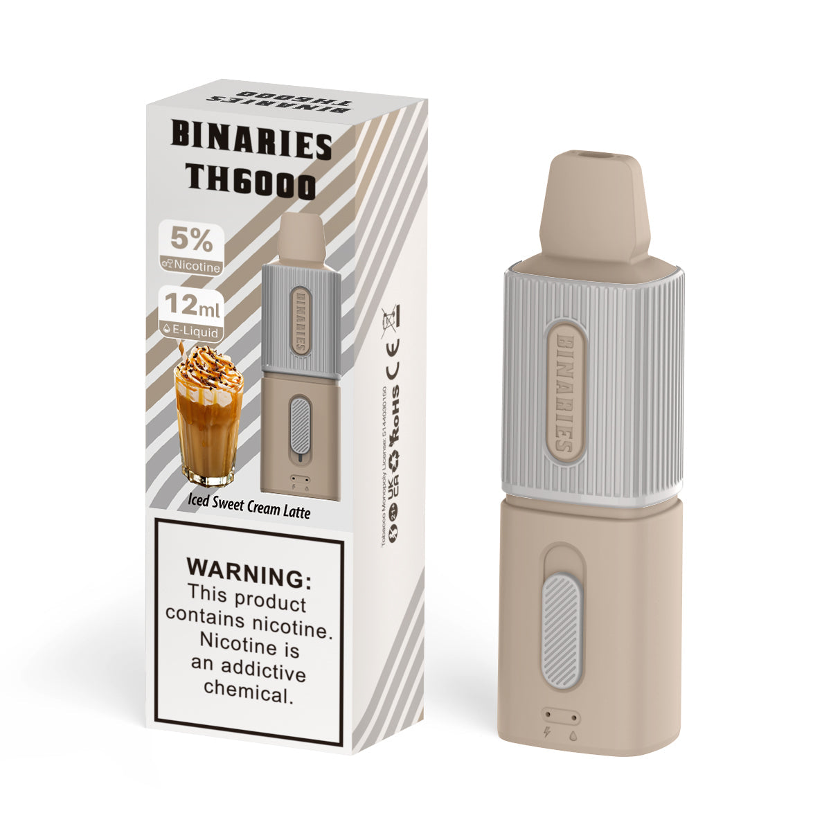 HorizonTech Binaries Cabin Disposable TH 6000 Puffs 12mL 50mg | MOQ 10 Iced Sweet Cream Latter with Packaging 