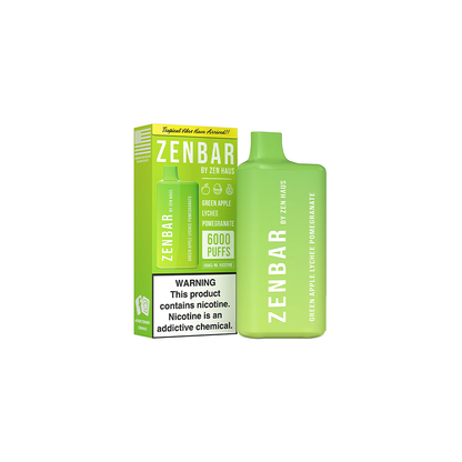 Zen Bar Disposable | 6000 Puffs | 13mL  | 50mg | MOQ 10 | Green Apple Lychee Pomegranate with Packaging