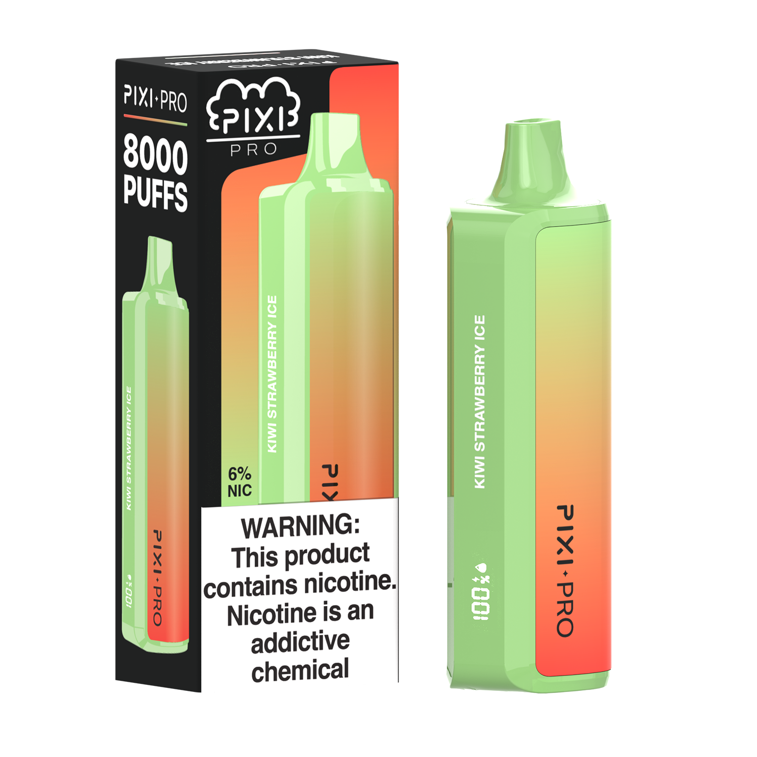 Pixi Pro Disposable | 8000 puffs | 14mL | 60Mg | MOQ 10pc | Kiwi Strawberry Ice with packaging