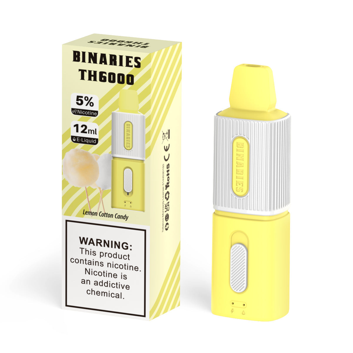 HorizonTech Binaries Cabin Disposable TH 6000 Puffs 12mL 50mg | MOQ 10 Lemon Cotton Candy with Packaging 