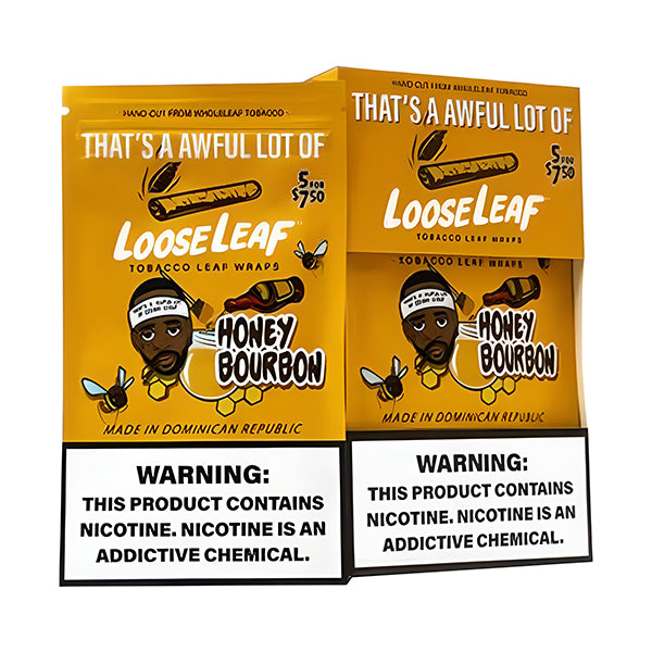 Loose Leaf Wraps 5-Wrap Pouch (8pc Display) | Honey Bourbon with Packaging