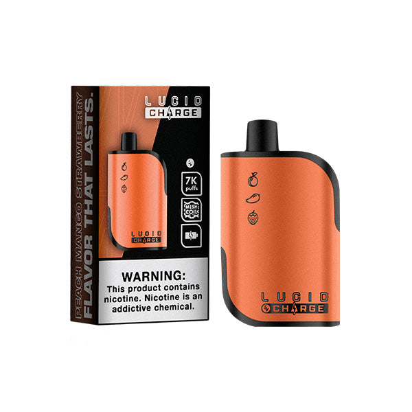 Lucid Charge Disposable | 7000 Puffs | 14mL | 50mg | MOQ 10 | Peach Mango Strawberry with Packaging