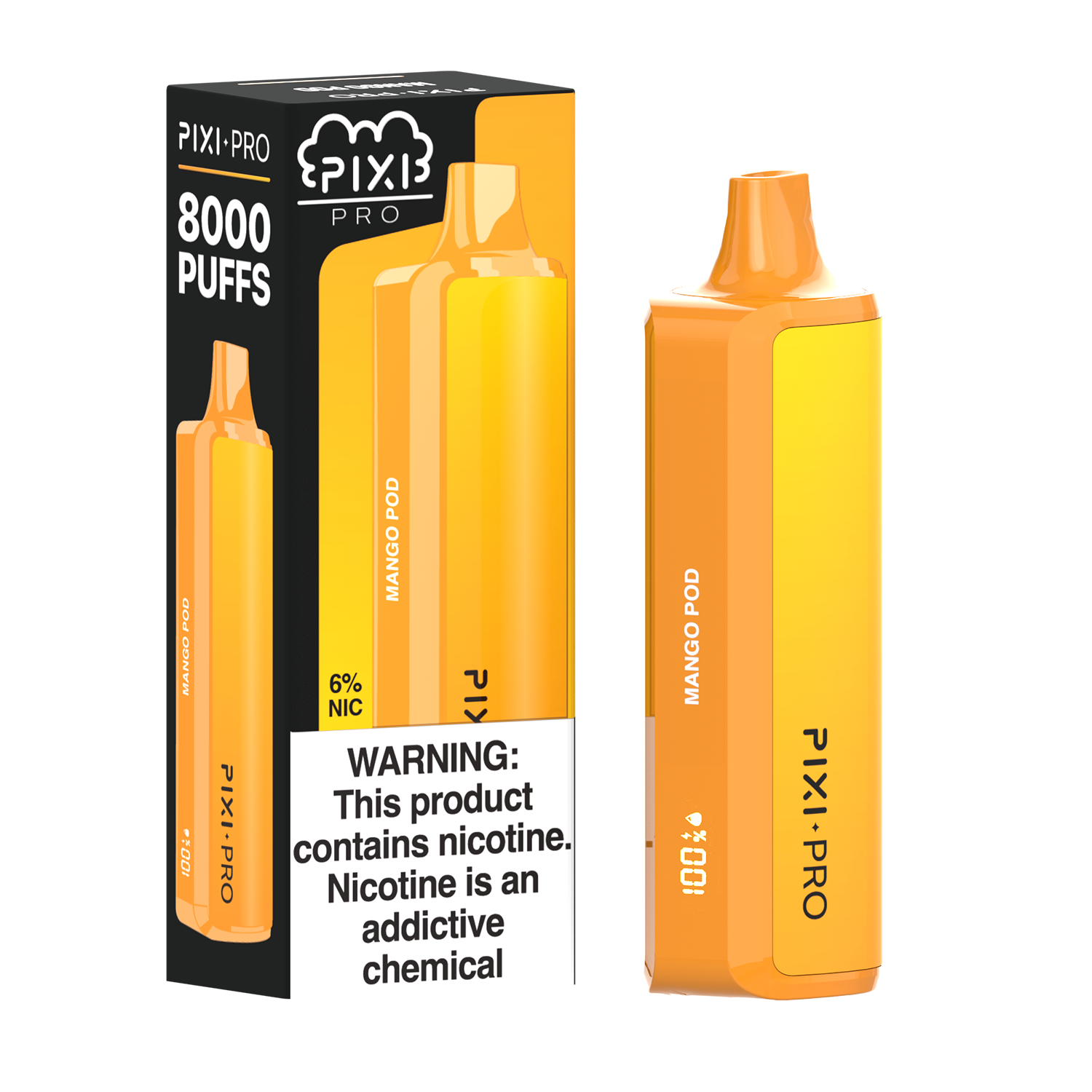 Pixi Pro Disposable | 8000 puffs | 14mL | 60Mg | MOQ 10pc | Mango Pod with packaging