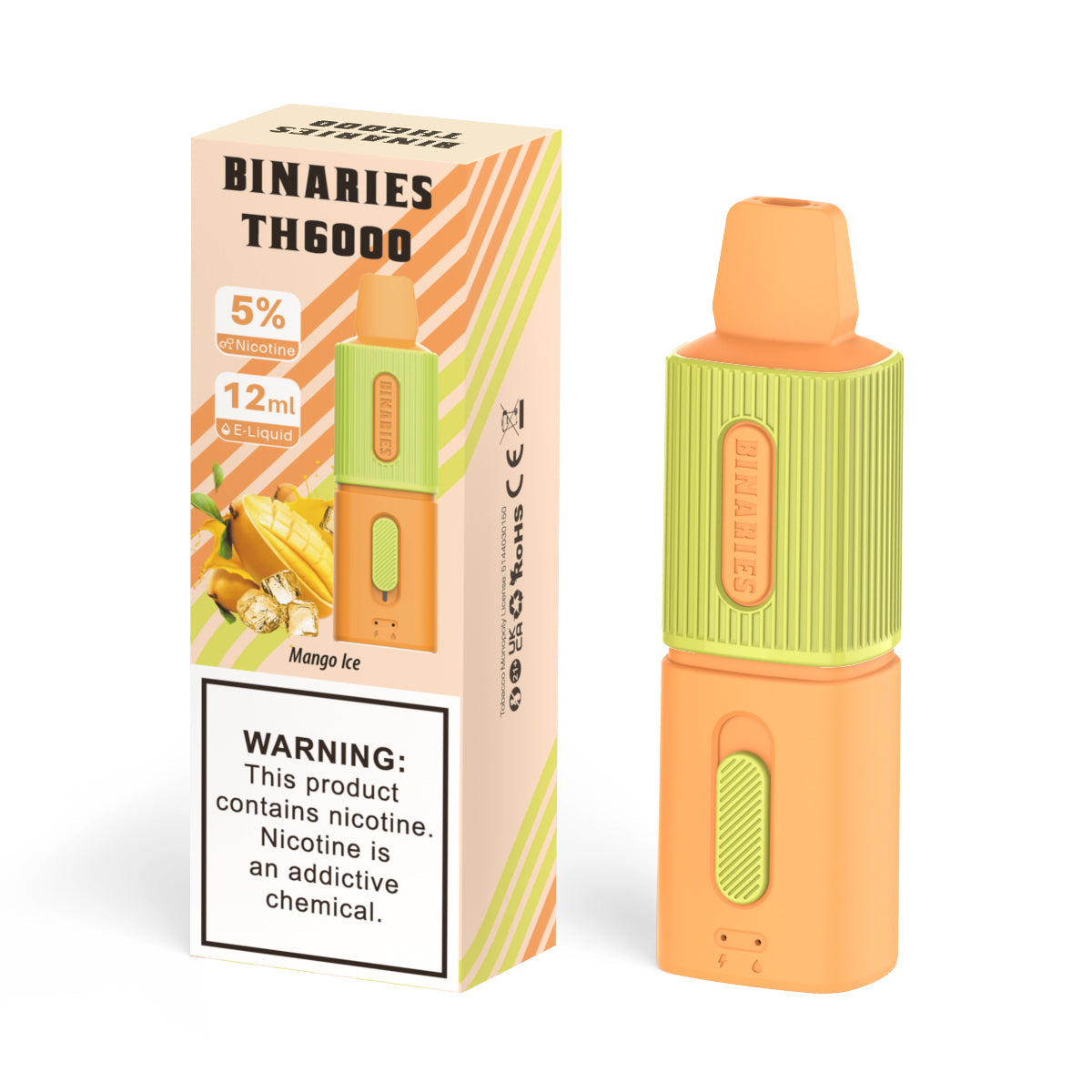 HorizonTech Binaries Cabin Disposable TH 6000 Puffs 12mL 50mg | MOQ 10 Mango Ice with Packaging 