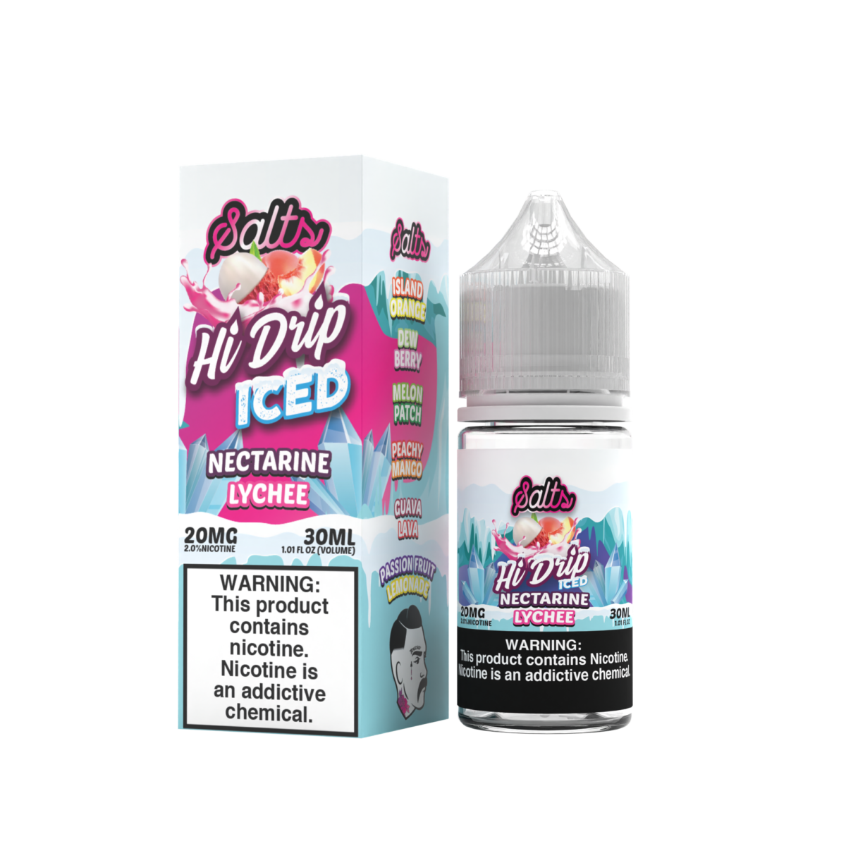 Hi-Drip Salt Series E-Liquid 30mL (Salt Nic) | Nectarine Lychee Iced with packaging