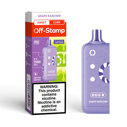 Off Stamp X Cube Disposable POD | 25000 Puff | 18mL | 50mg | MOQ 5 |  Grape Rancher with packaging
