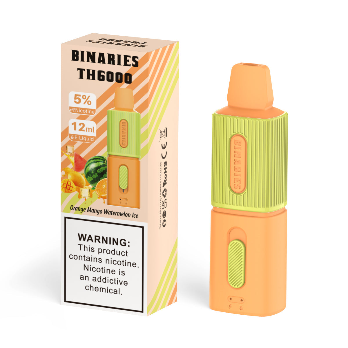 HorizonTech Binaries Cabin Disposable TH 6000 Puffs 12mL 50mg | MOQ 10 Orange Mango Watermelon Ice with Packaging 