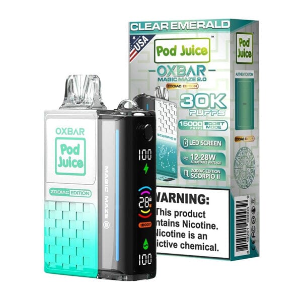 Oxbar Magic Maze 2.0 Pod Juice Edition Disposable 30000 Puffs 13mL 50mg | MOQ 5 -  Clear Emerald with Packaging