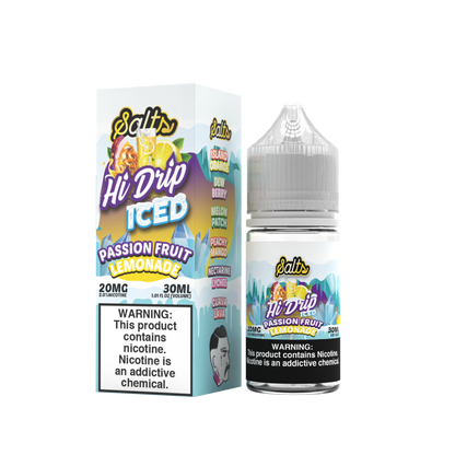 Hi-Drip Salt Series E-Liquid | 30mL | 20mg | (Salt Nic) | Passion Fruit Lemonade Iced with packaging 